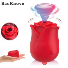 Adult 2 In 1 Suction Clitoris Stimulator Red Flower Vibrating Tongue Licking Oral Clitoral Sucking Vibrator Rose Sex Toy 2021